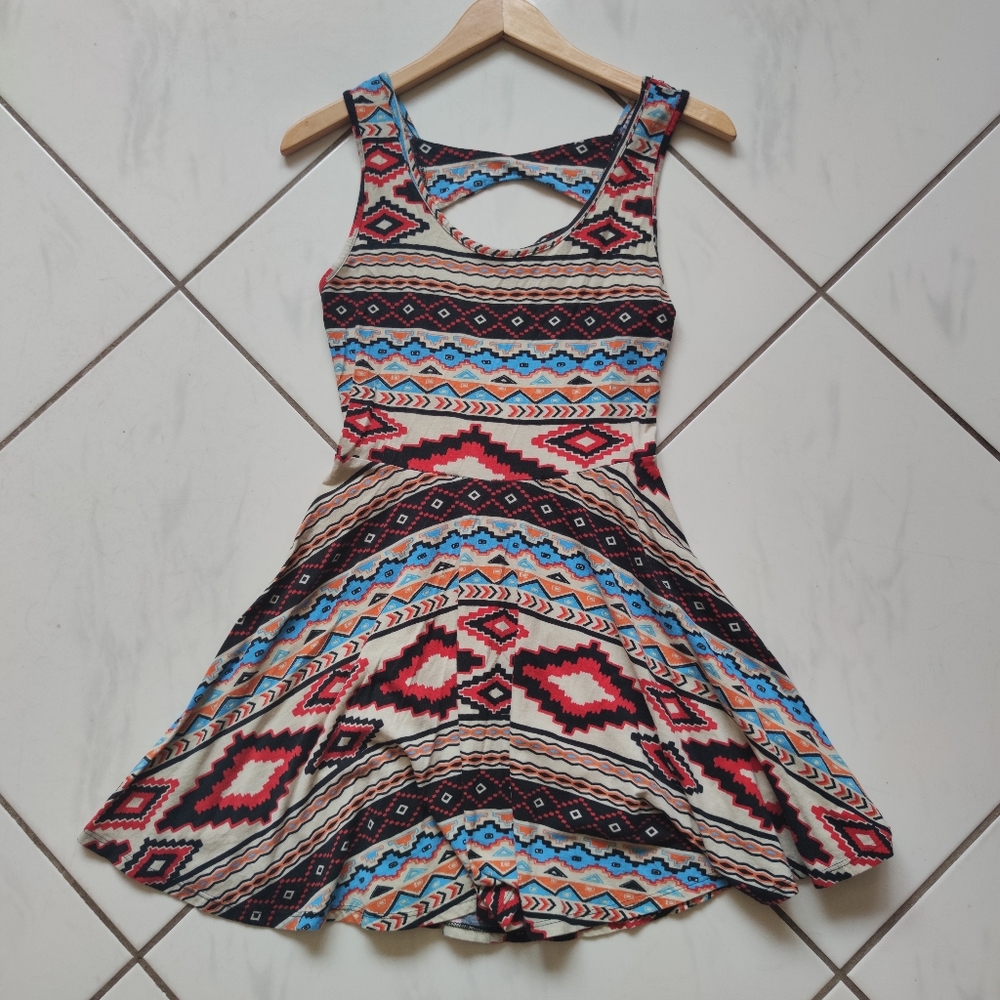 Banana Lemon 💜 Boho Aztec Fit Flare Dress Cutout